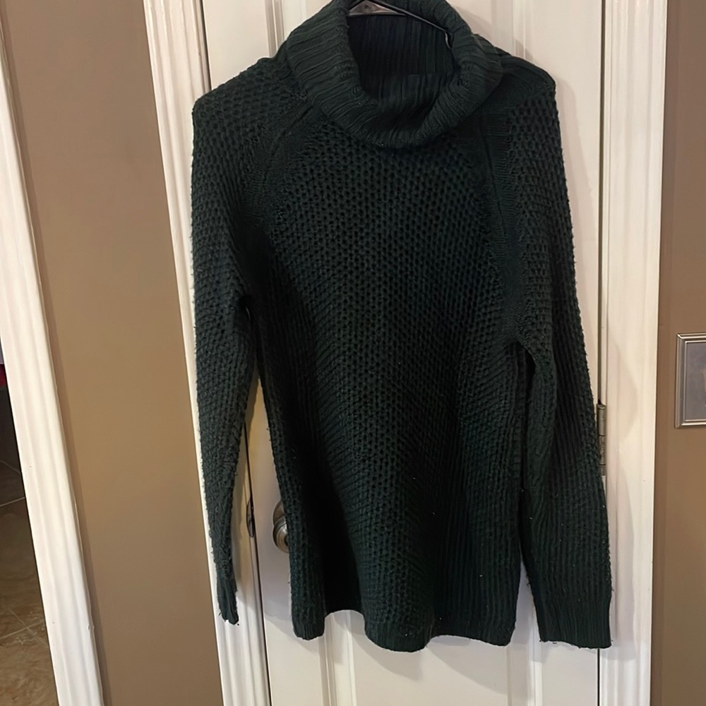 Dark green cowl knit sweater